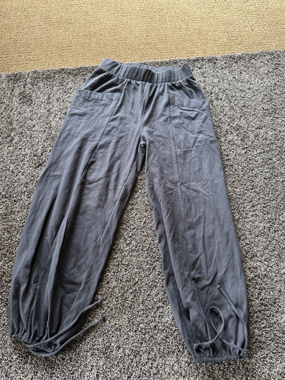 Final Touch Charcoal Gray Drawstring Harem Pants size Small Cotton Relaxed